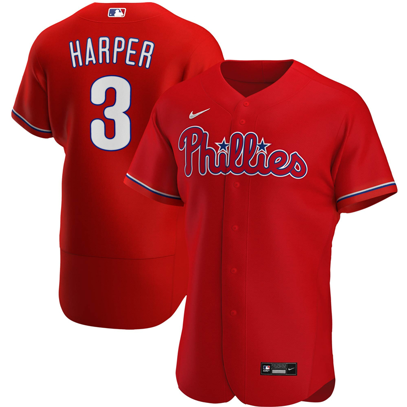 2020 MLB Men Philadelphia Phillies #3 Bryce Harper Nike Red Alternate 2020 Authentic Player Jersey 1